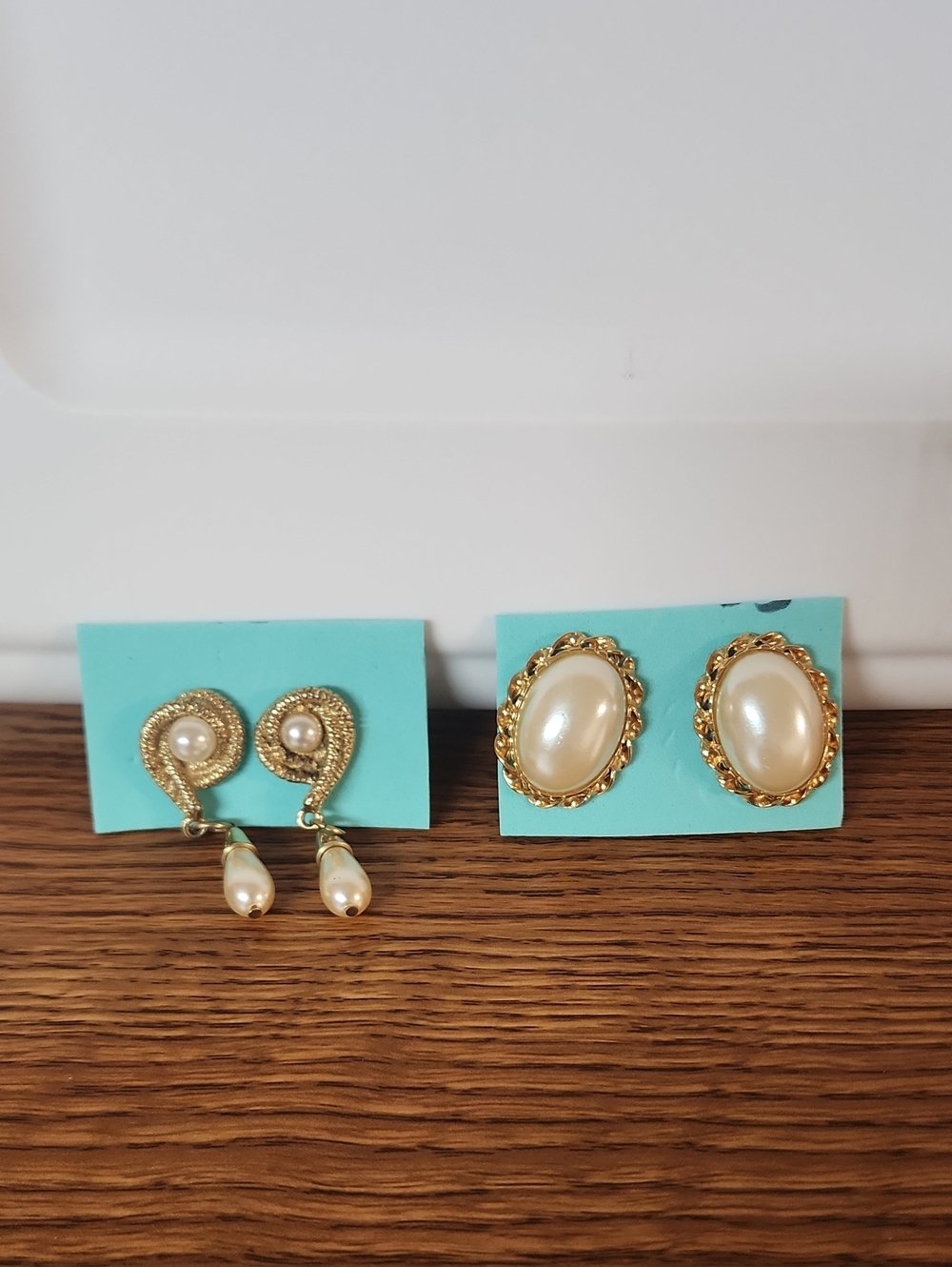 Gold-Tone Faux Pearl Drop & Oval Clip-On Earring Set